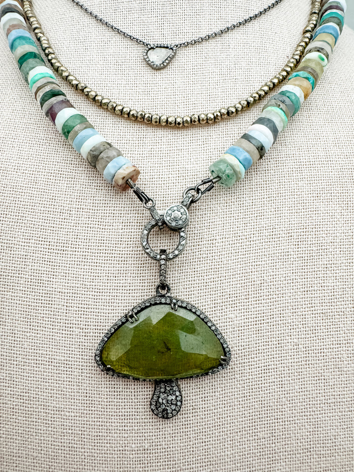 Green Tourmaline and Diamond Mushroom Pendant