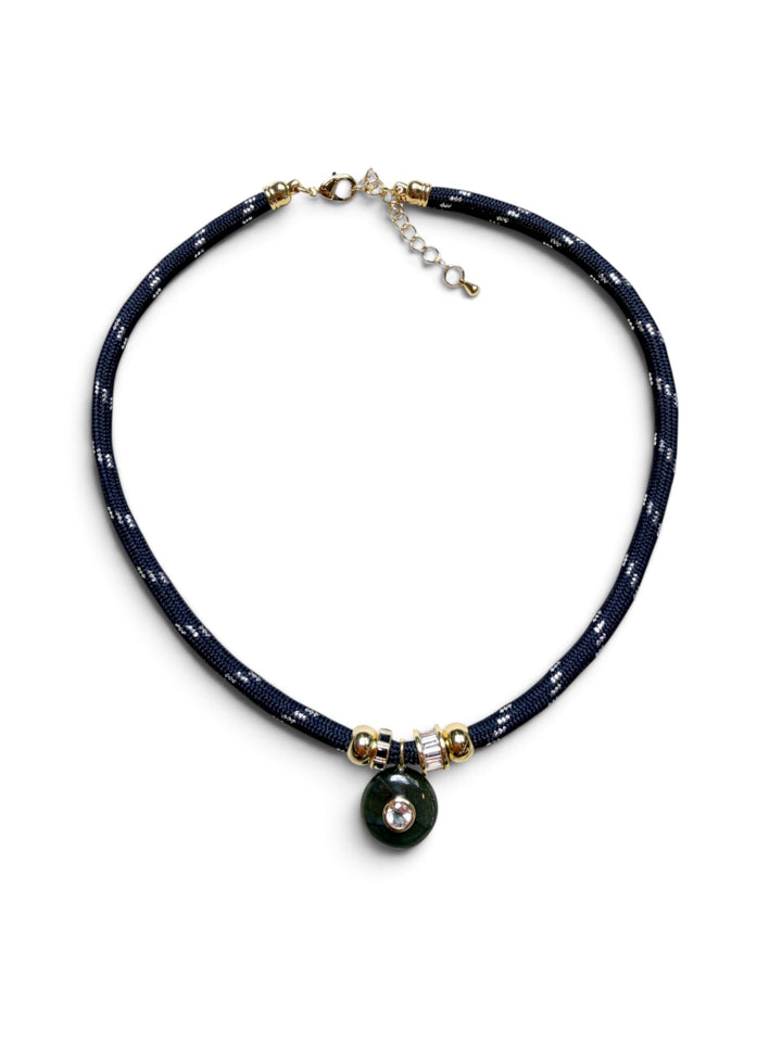 Labradorite Charm on Navy Cord Neklace
