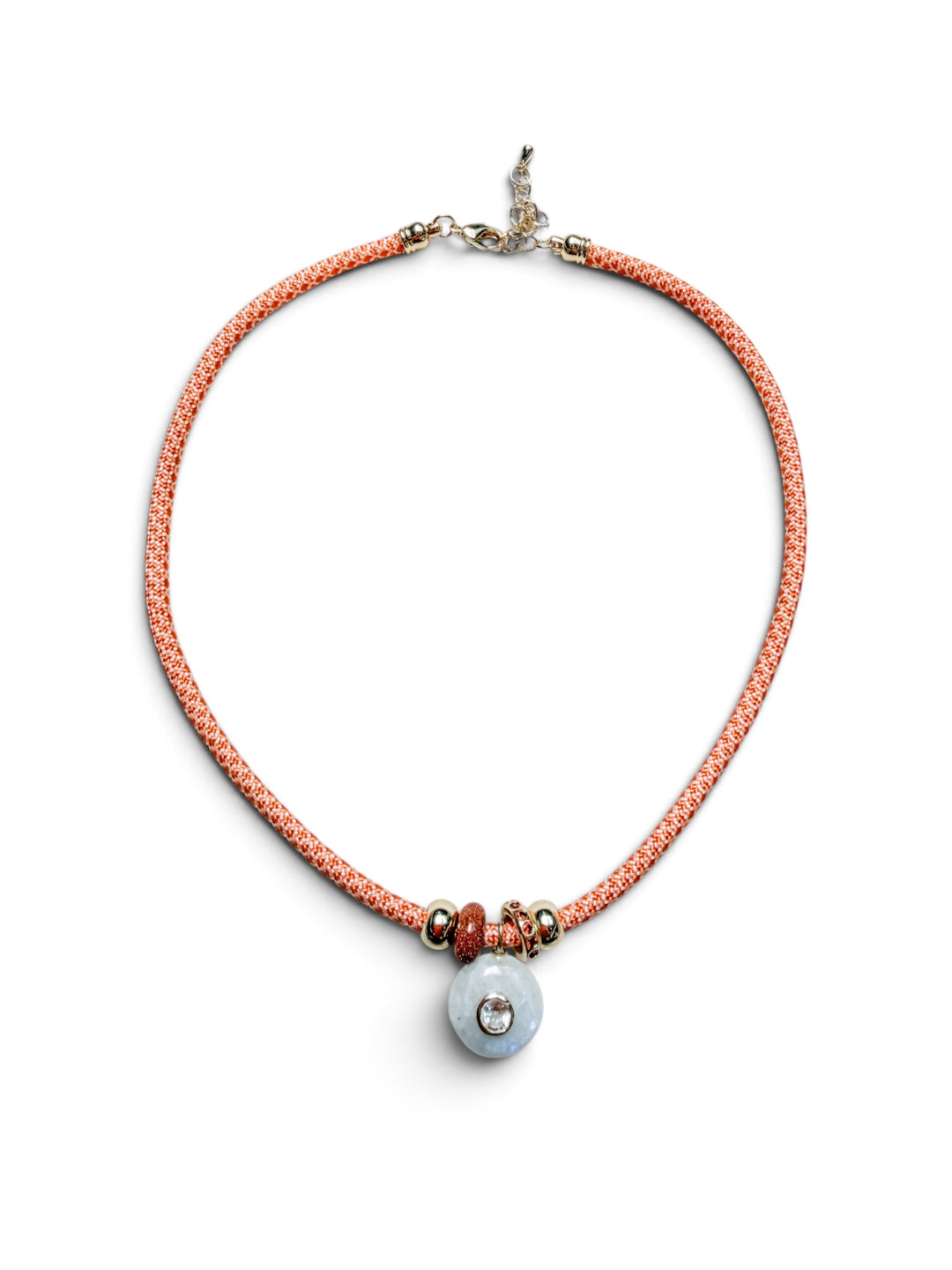Moonstone Charm on Orange Cord Necklace