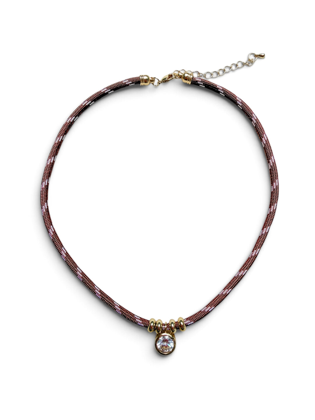 Cz Charm on Brown Cord Necklace