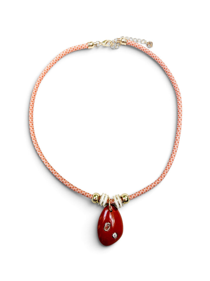 Brown Jasper Pendant on Orange Cord Necklace