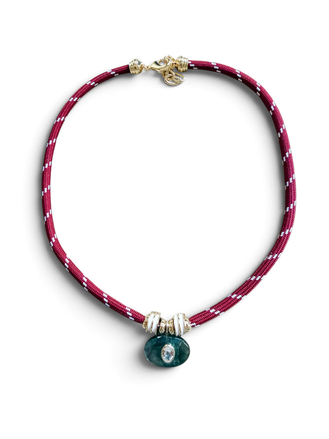Labradorite Oval Charm on Burgundy Cord Necklace