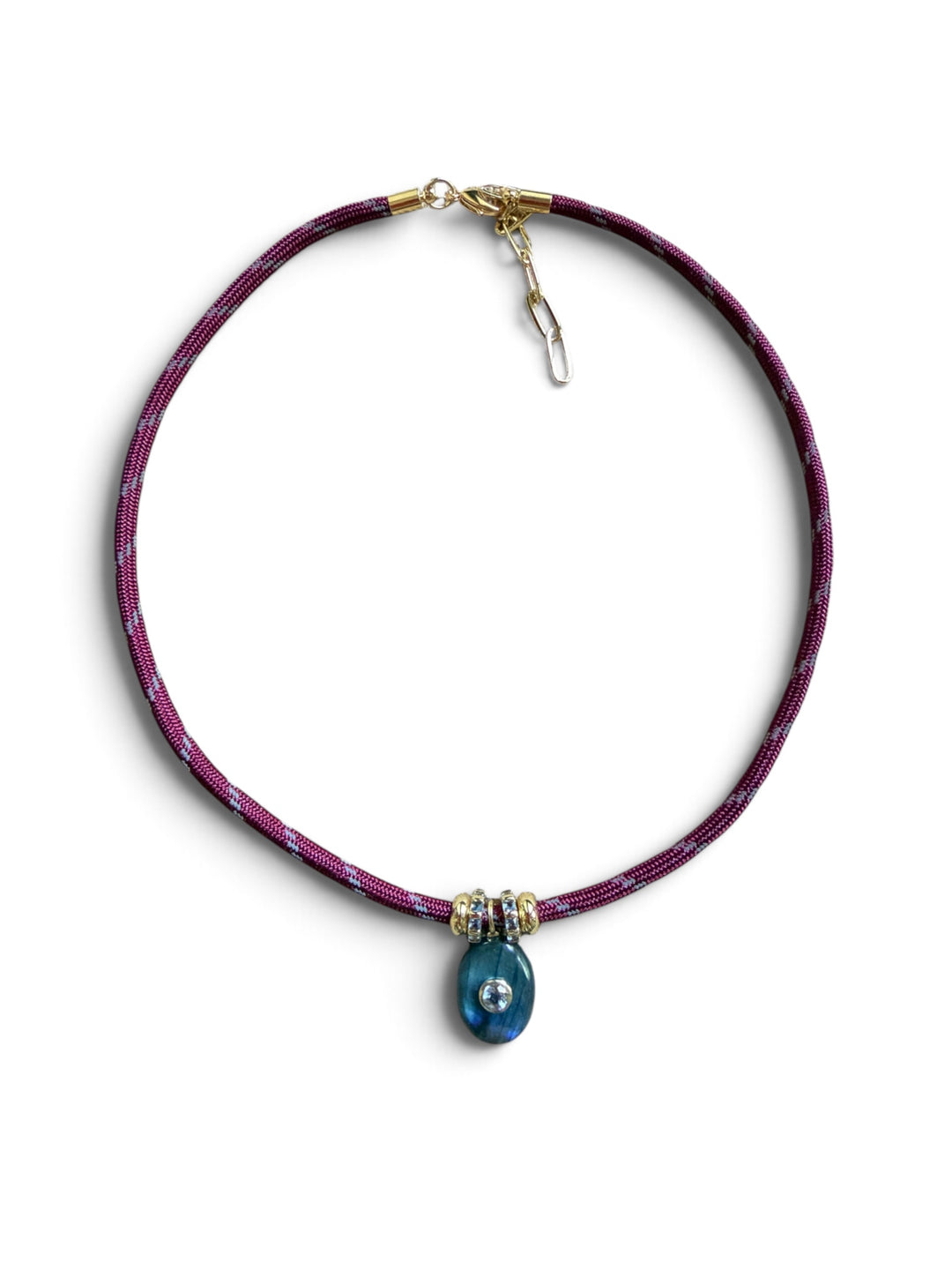 Medium Labradorite Oval Charm on Burgundy Cord