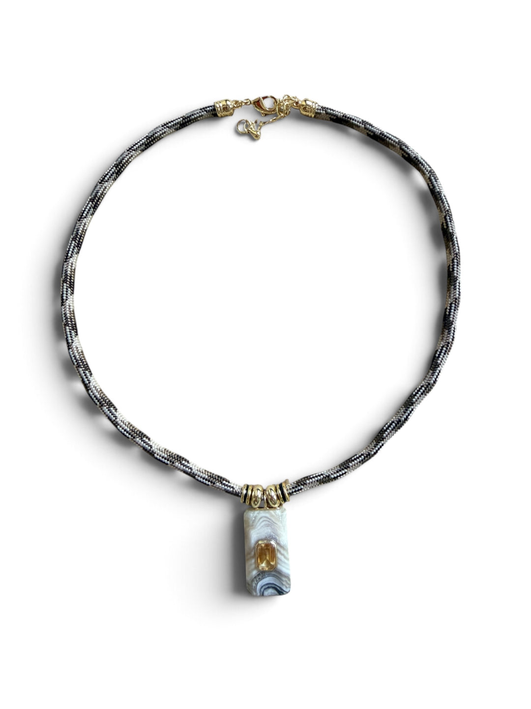Calcite and Citrine Charm on Brown Camo Cord Necklace