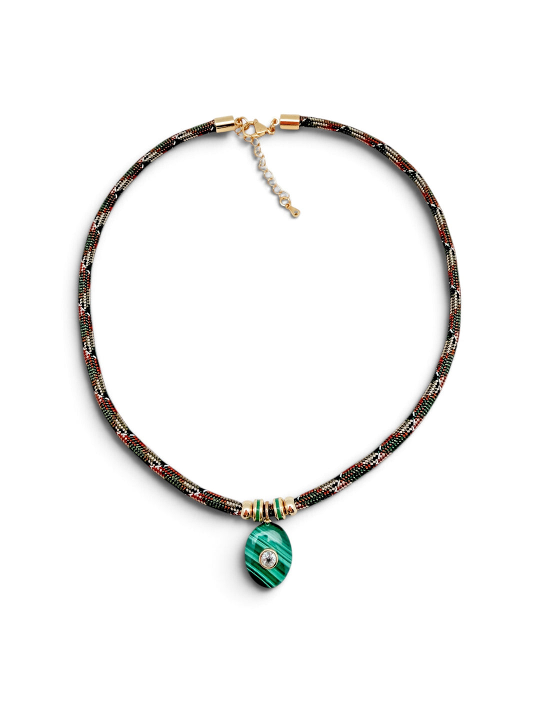 Malachite Charm on Dark Green Cord Necklace