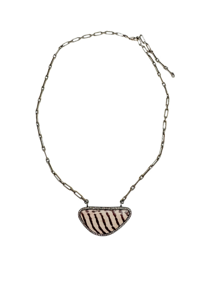 Zebra Jasper and Diamond Necklace on Sterling Silver Chain