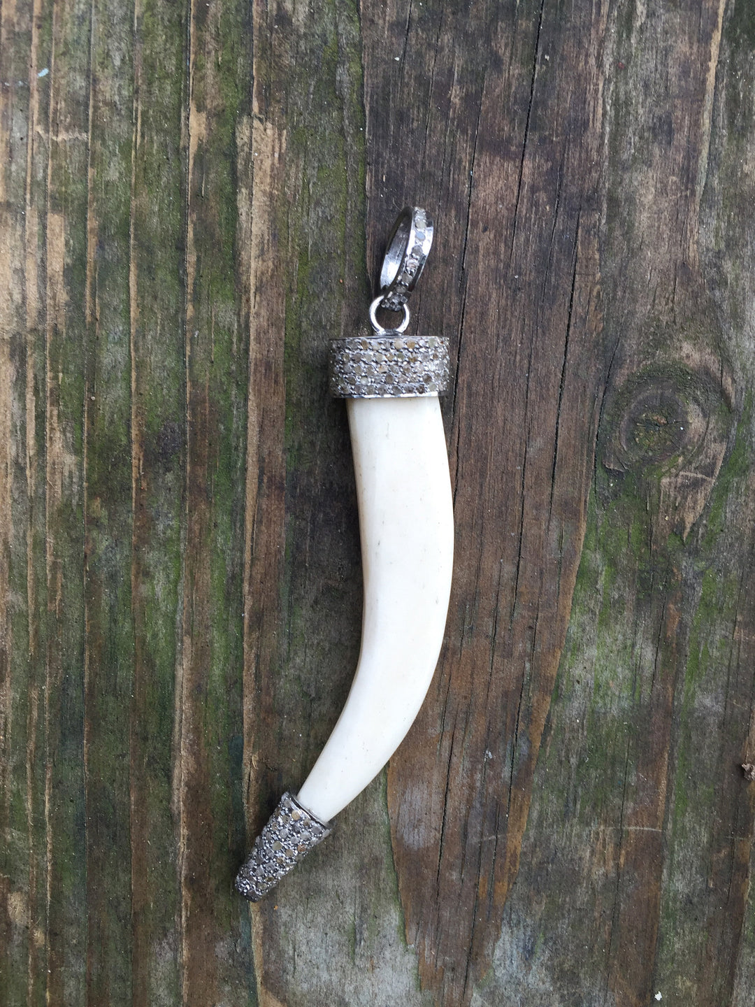 White Bone Horn with Pave Diamonds