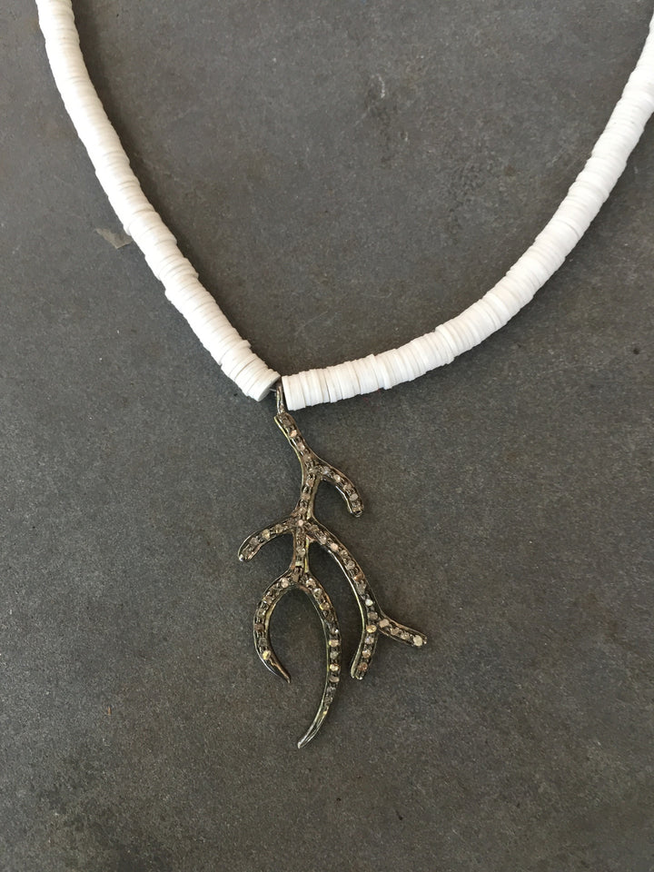 Pave Diamond Branch on White African Vinyl