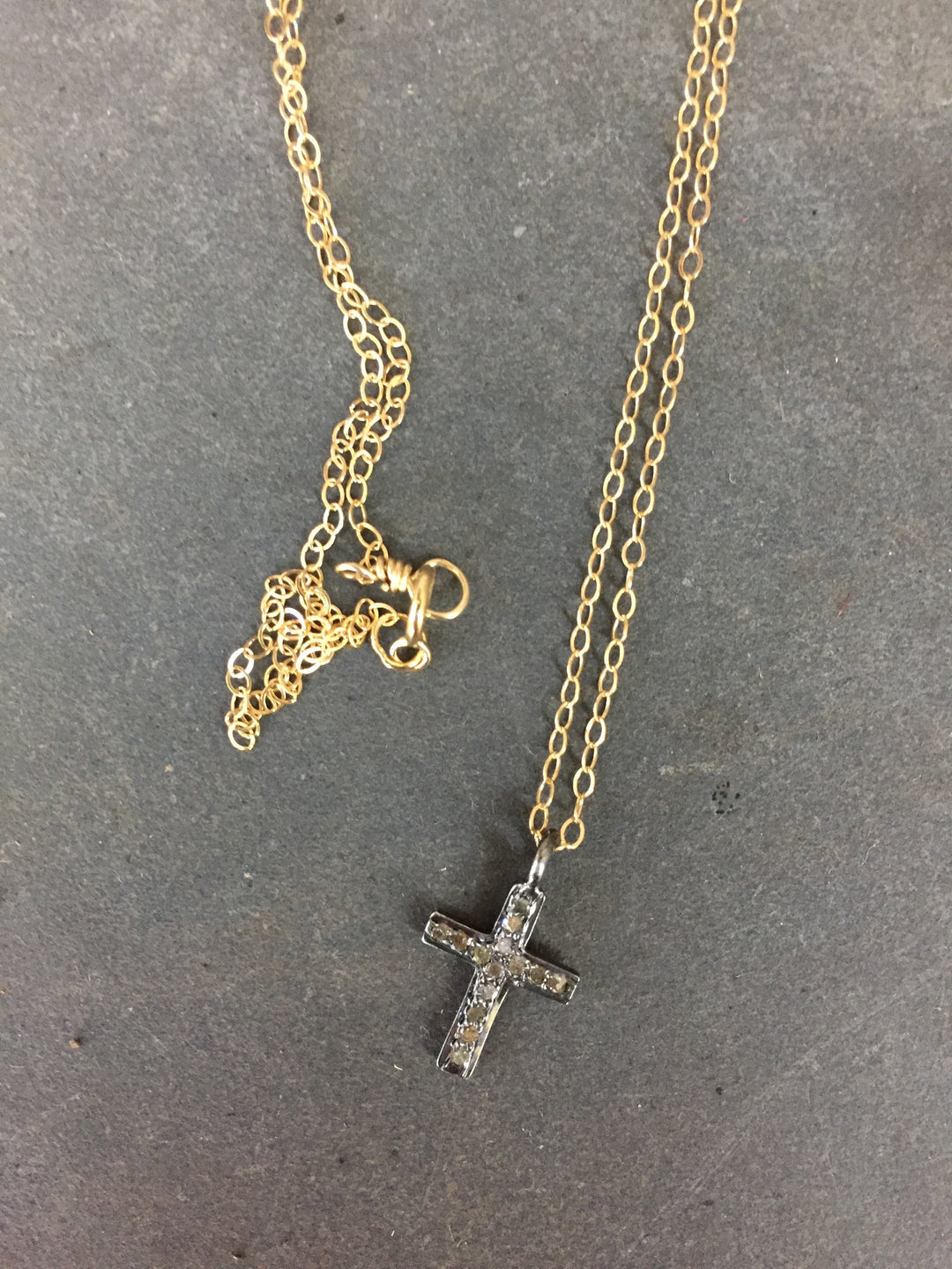 Tiny Cross Pave Diamond Necklace
