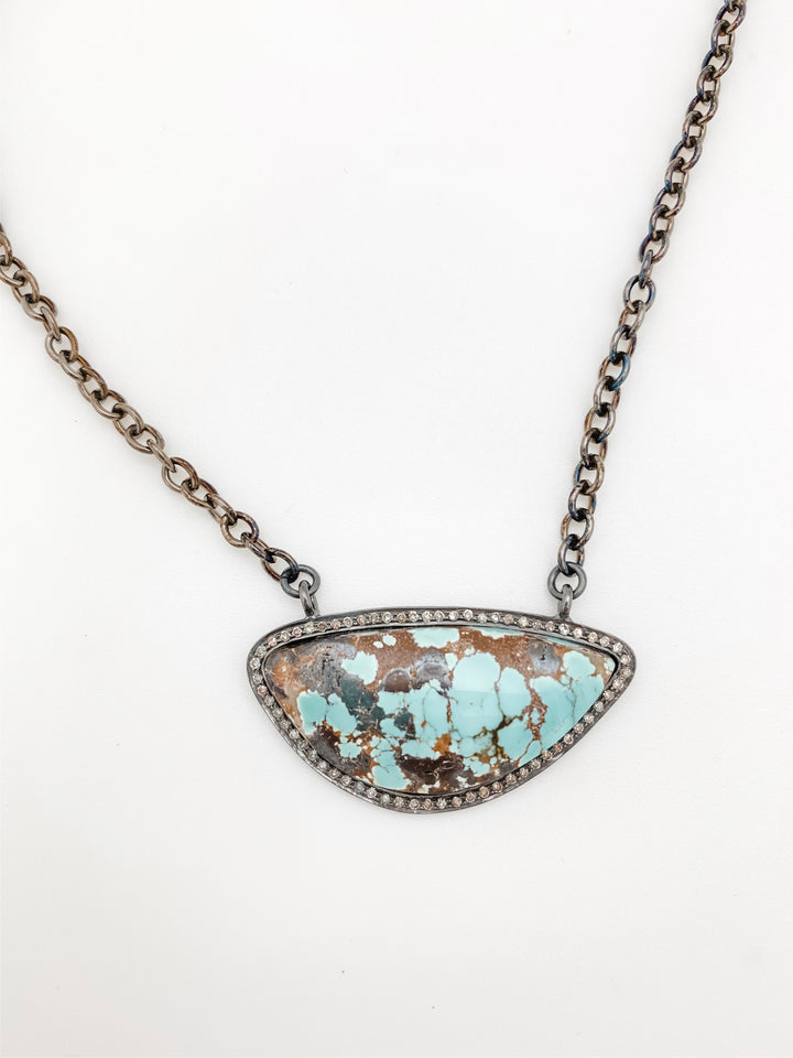 Turquoise and Pave Diamond Pendant on Sterling Silver
