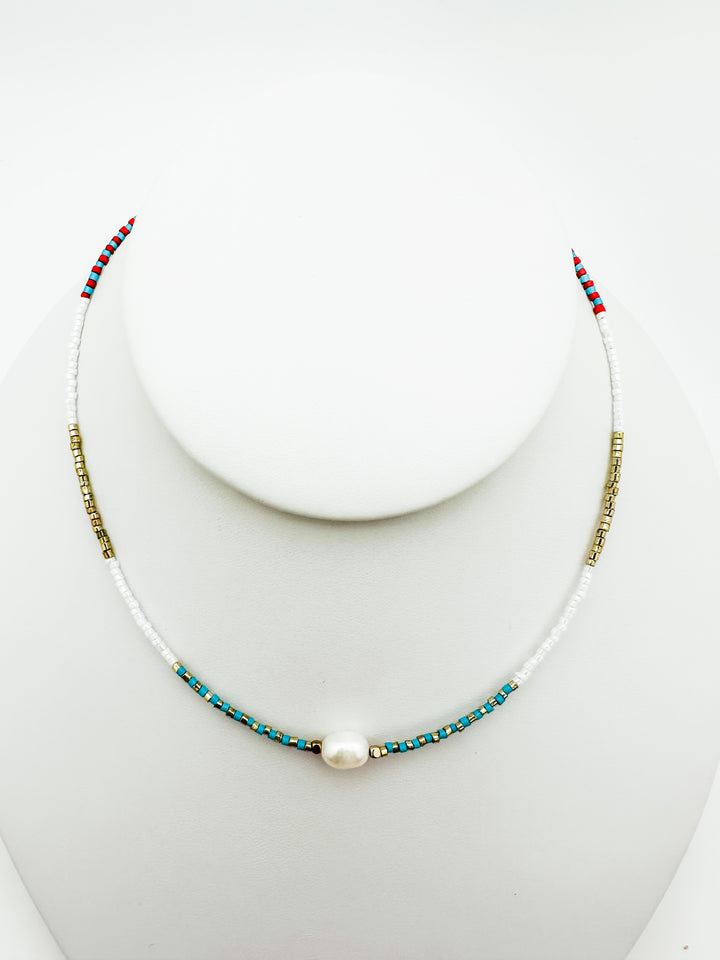 Multicolor Bead Necklace with Pearl