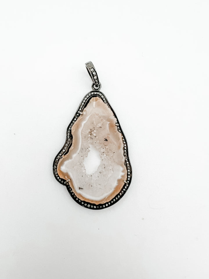 Agate Druzy and Diamond Slice Pendant