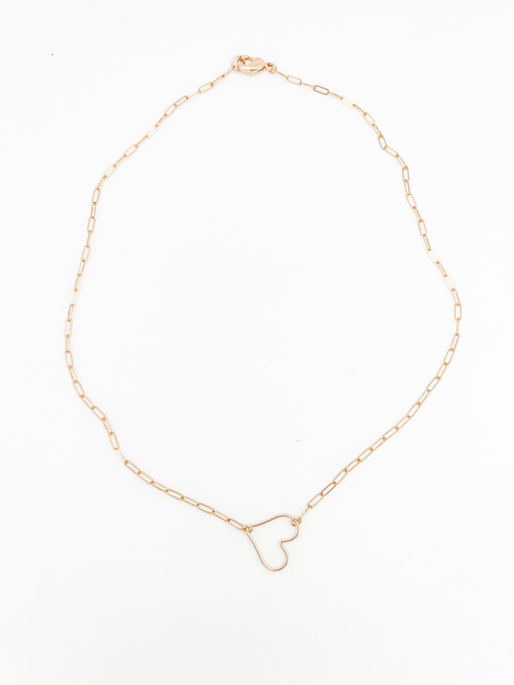 Gold Heart Pendant Paperclip Chain Necklace 