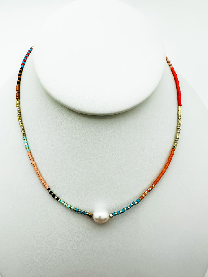 Multicolor Bead Necklace with Pearl