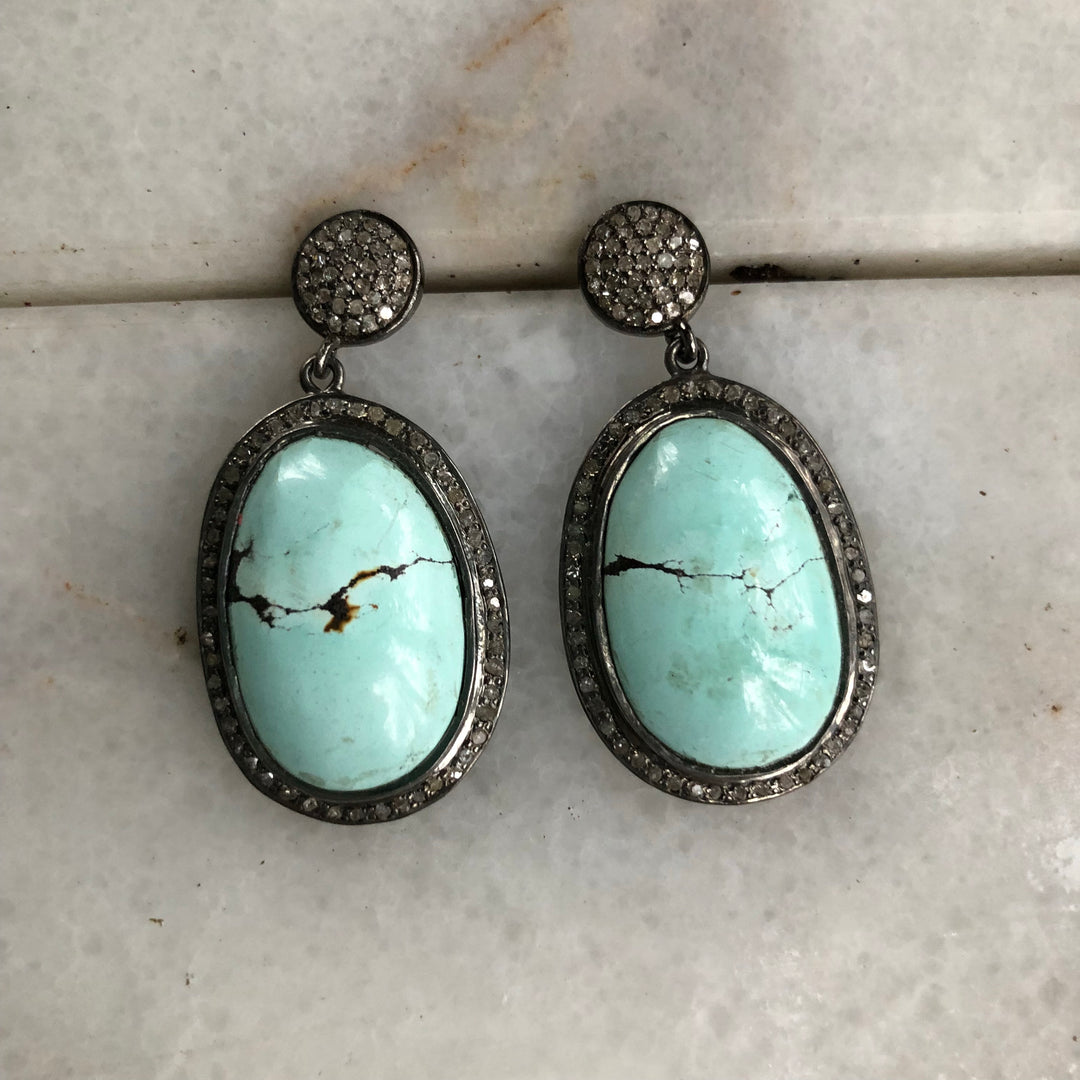 Turquoise and Pave Diamond Earrings