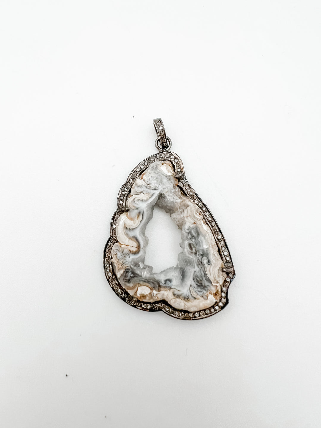 Agate Druzy and Diamond Slice Pendant