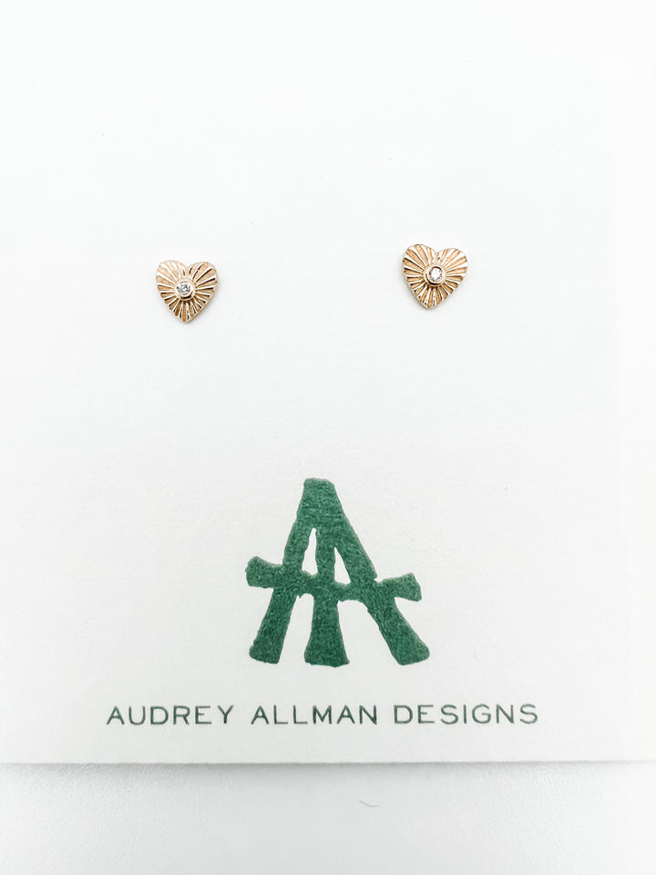 Gold Vintage Heart Stud Earrings
